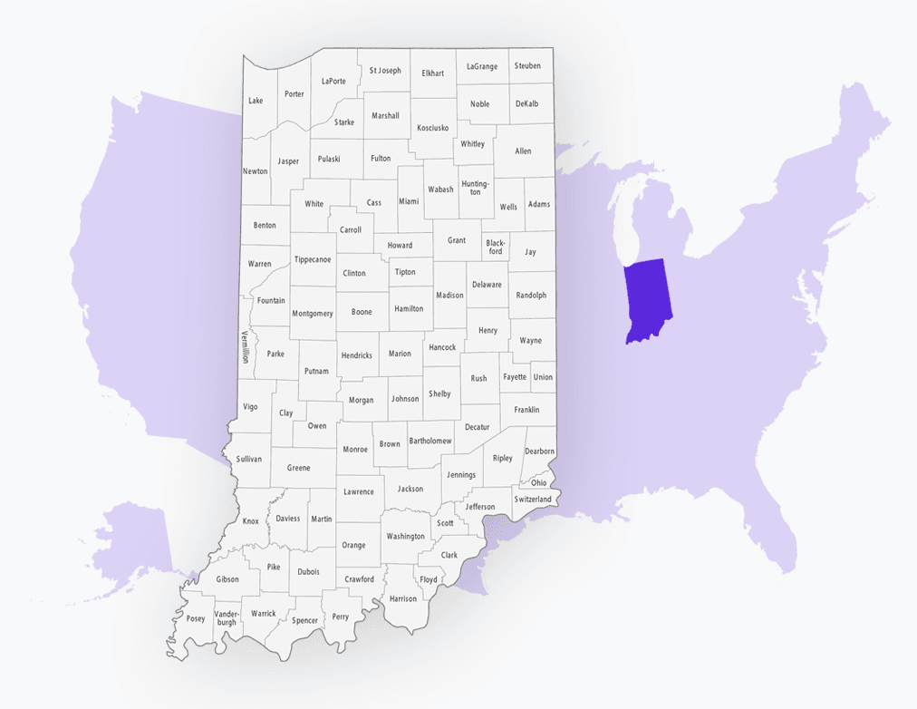 Covered Indiana counties map for our in-home care agency
