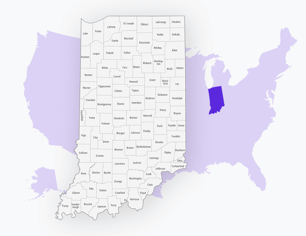 Covered Indiana counties map for our in-home care agency Covered Indiana counties map for our in-home care agency